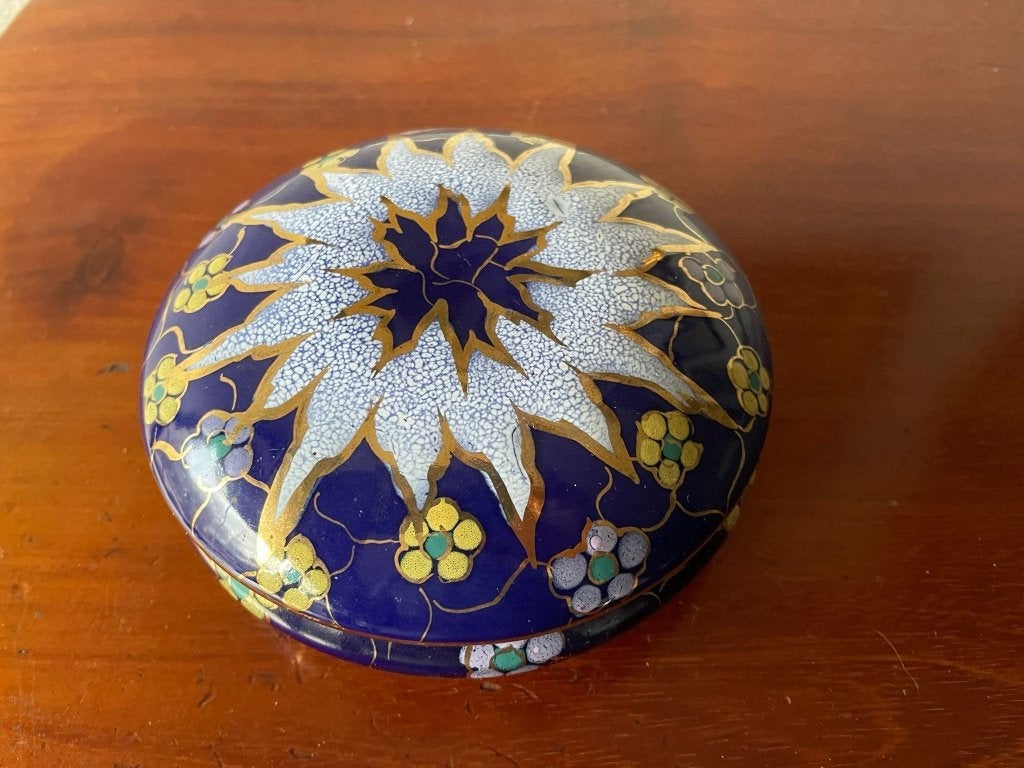 prachtig Gouds plateel dekseldoosje - Regina "Paris" 12,5 cm, Antiek en Kunst, Ophalen of Verzenden