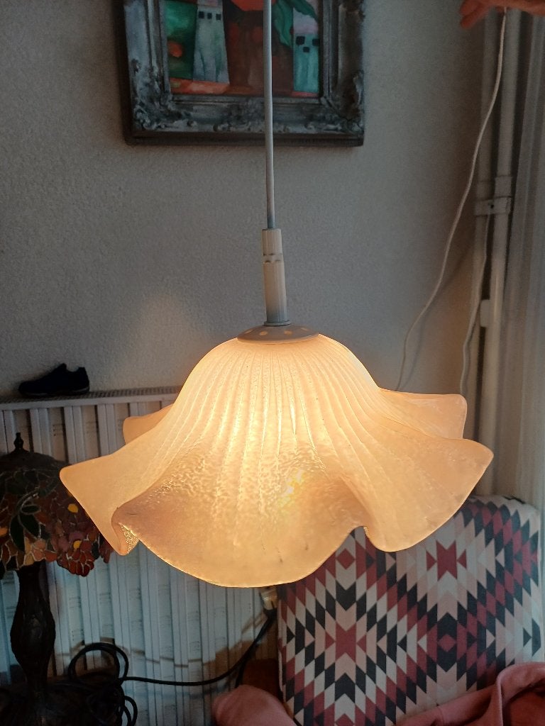 Retro Roze Handkerchief, Hanglamp, Glas, Gebruikt, Muranostijl, E27 (groot)