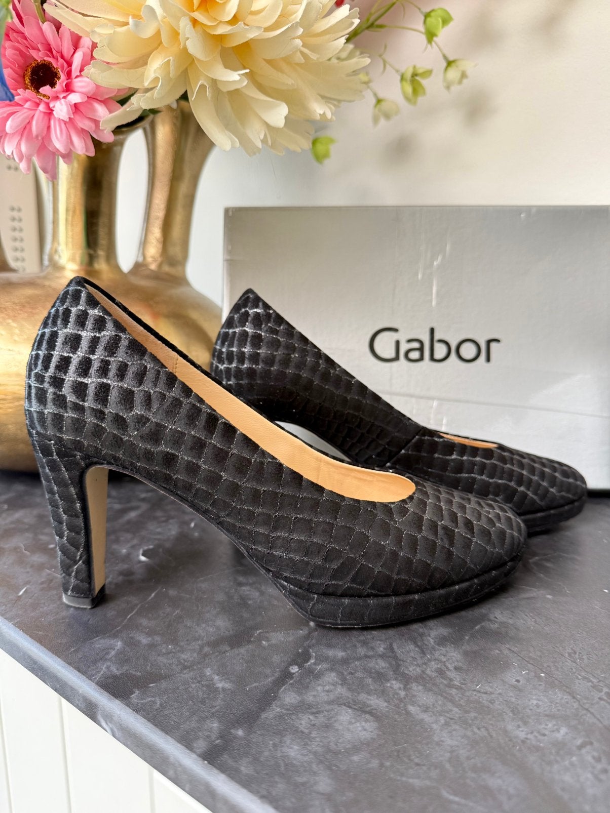 Gabor zwarte pumps Cocco Glitter Carbone maat 37 1/2, Kleding | Dames, Schoenen, Ophalen of Verzenden, Zo goed als nieuw, Zwart
