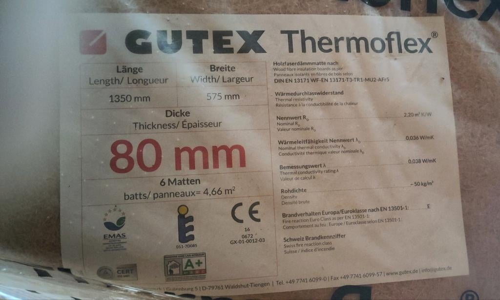 Gutex thermoflex, natuurlijke houtvezel isolatie, Ophalen, Nieuw, Hardschuim (Pir), 15 m² of meer