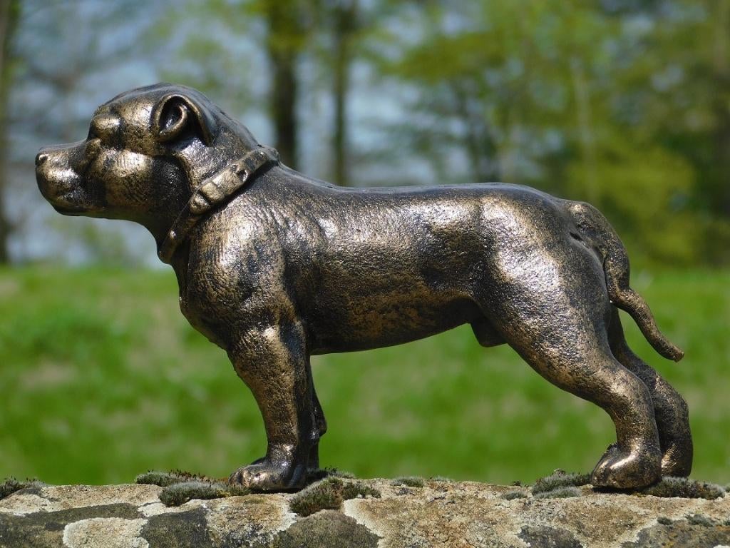 Beeld Pitbull - gietijzer - brons look - honden sculptuur, Verzamelen, Ophalen of Verzenden, Nieuw, Dier