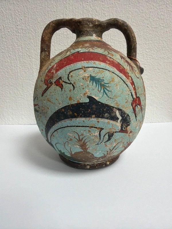 Minoïsche Creta 1500 BC vaas dolfijn handgemaakt, Ophalen of Verzenden