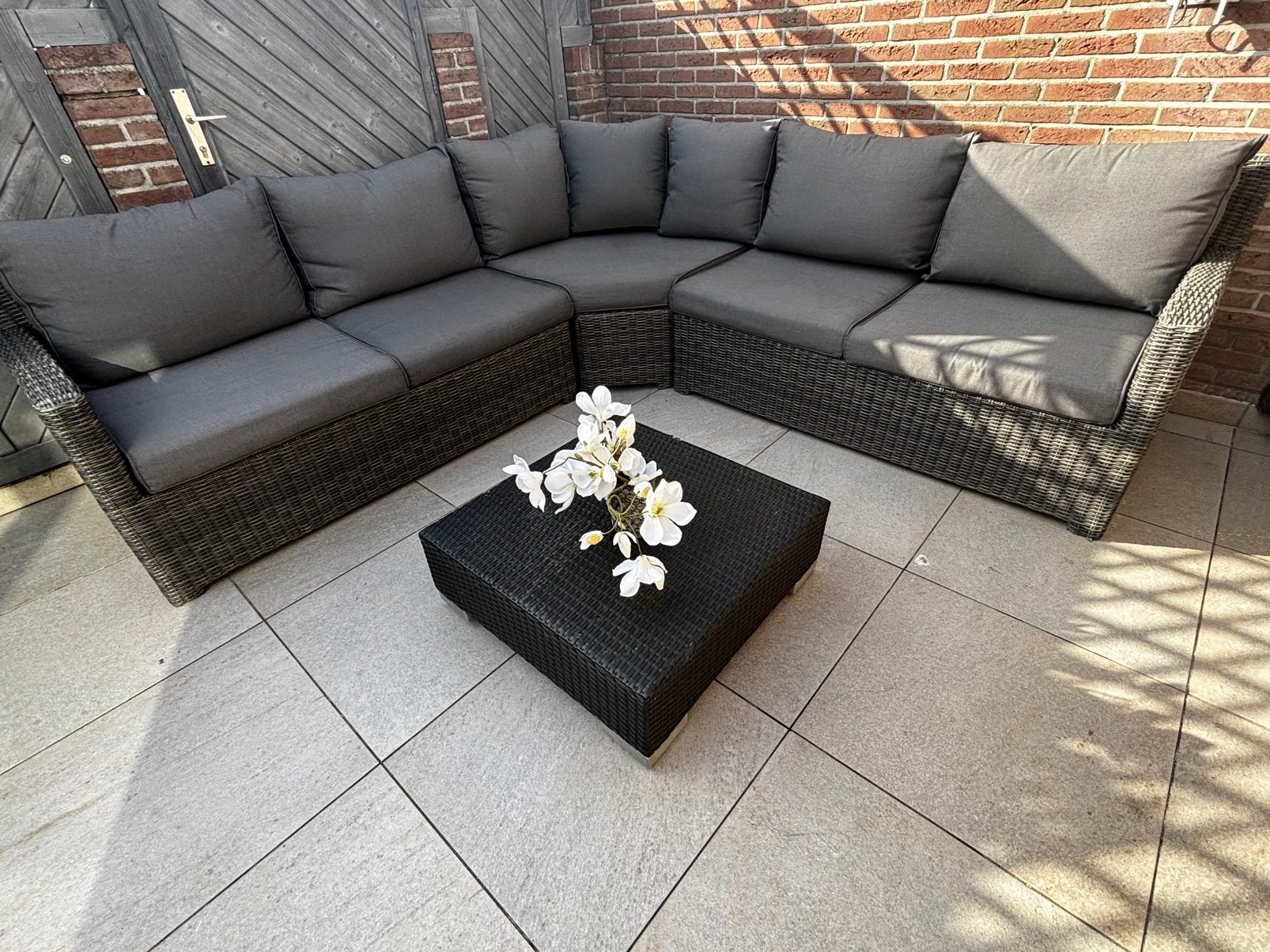 Loungeset tuinset wicker antraciet, Tuin en Terras, Ophalen, Gebruikt, Bank, Loungeset