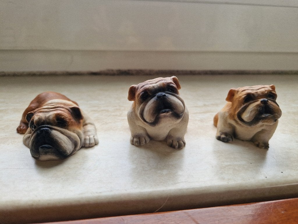 Beeldjes van 3 engelse bulldogs van gips, Ophalen of Verzenden, Zo goed als nieuw, Dier