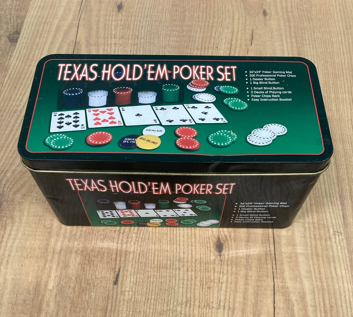 Texas Hold'em Poker Set in blikken doos, Vijf spelers of meer, Ophalen of Verzenden, Gebruikt