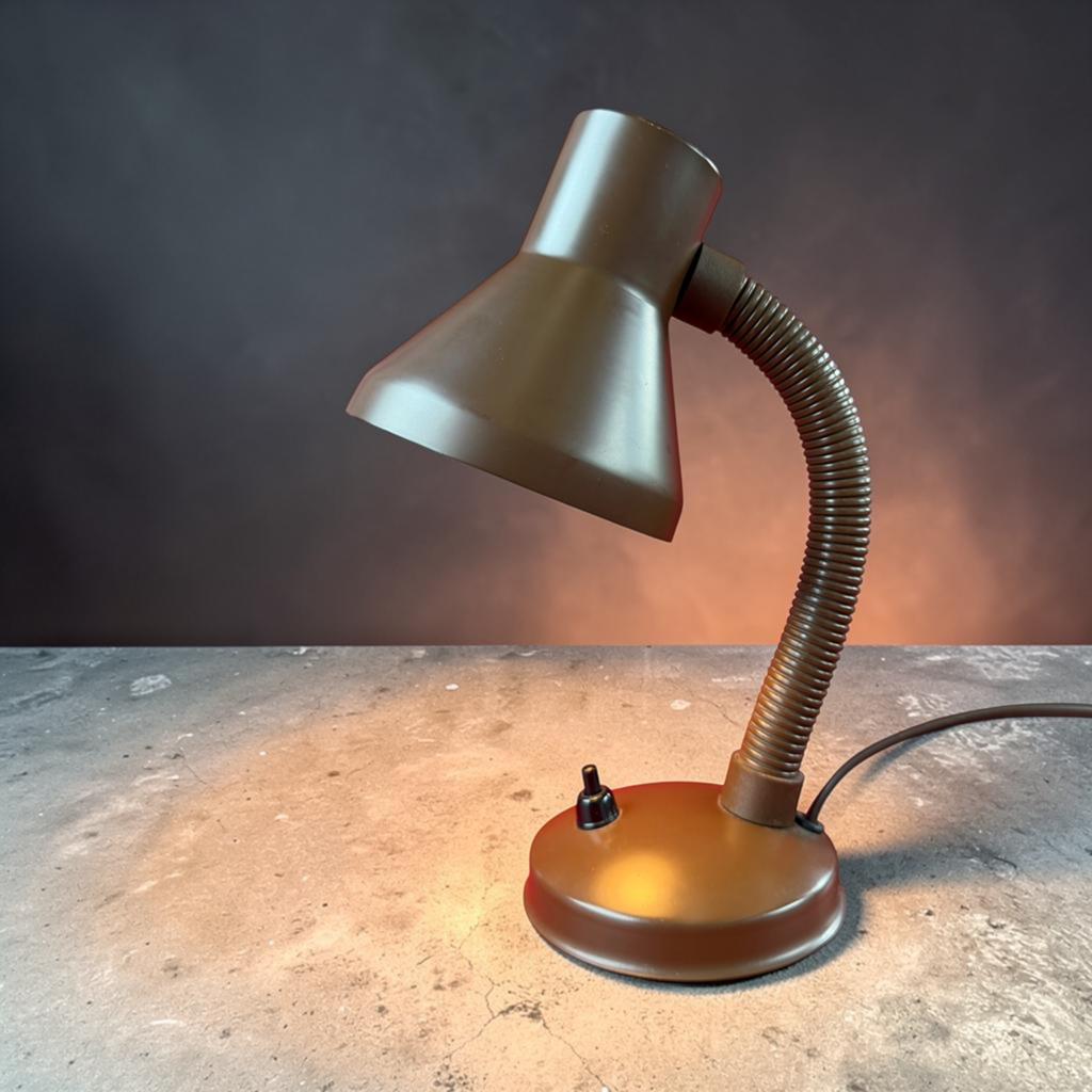 Bureaulamp gooseneck - space  age - bruin - jaren 60, Ophalen of Verzenden, Zo goed als nieuw, Metaal, Minder dan 50 cm