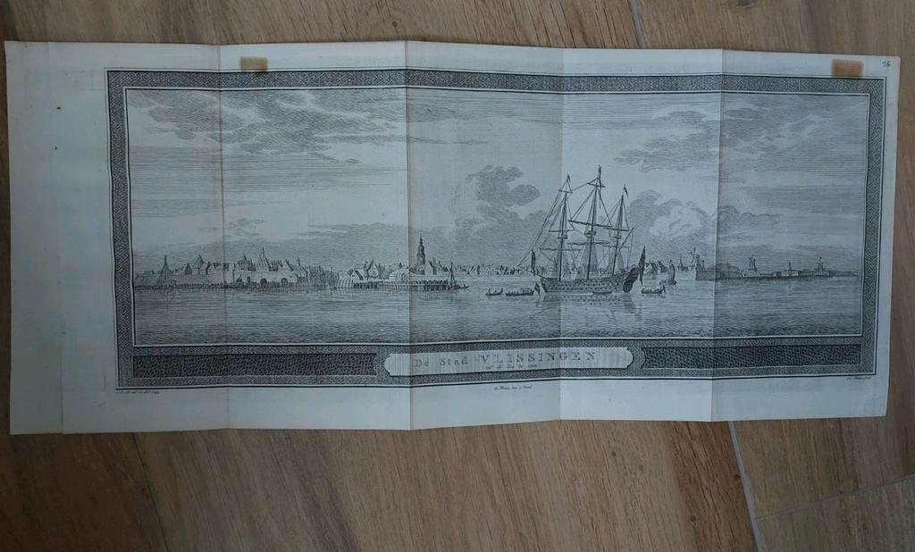 26 Stad Vlissingen in Zeeland Gravure Isaac Tirion uit 1743, Ophalen of Verzenden