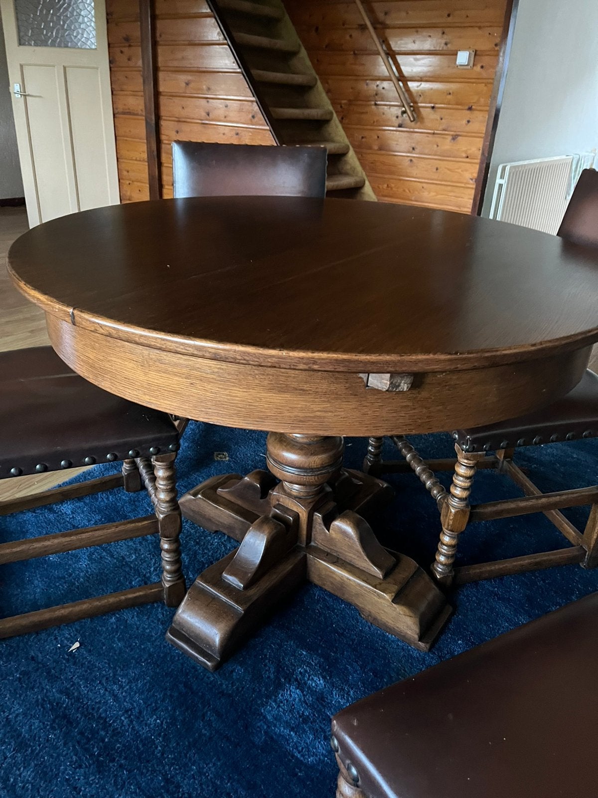 Eikenhouten eettafel (niet demontabel) met stoelen, Antiek en Kunst, Antiek | Meubels | Tafels, Ophalen