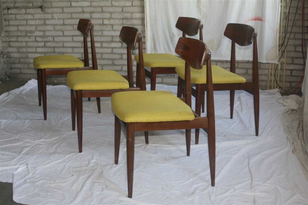 5 Vintage Jaren '60 Deense Hans Olsen Stoelen Okergeel, Ophalen, Hout, Overige kleuren, Zo goed als nieuw