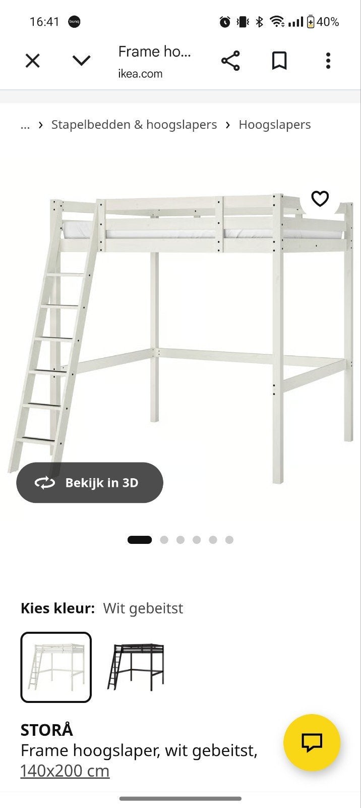Ikea Stora hoogslaper, aangepaste hoogte, met nachtkastje, Huis en Inrichting, Slaapkamer | Stapelbedden en Hoogslapers, Ophalen of Verzenden