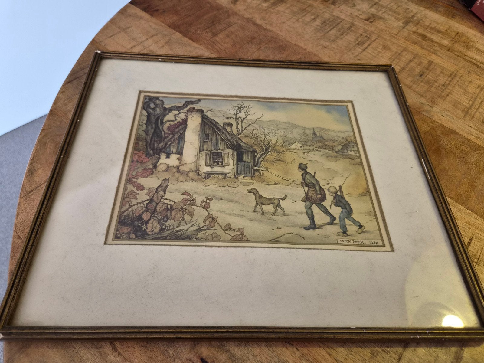 Ingelijste prent van Anton Pieck, 1939 - Winterlandschap, Antiek en Kunst, Ophalen of Verzenden, Print, Print/reproductie, Ingelijst
