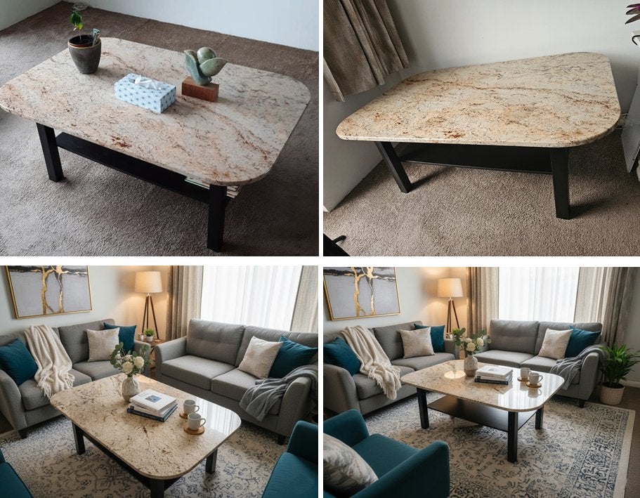 Granite-Top Accent Center Table, Ophalen, 100 tot 150 cm, 50 tot 100 cm, Zo goed als nieuw
