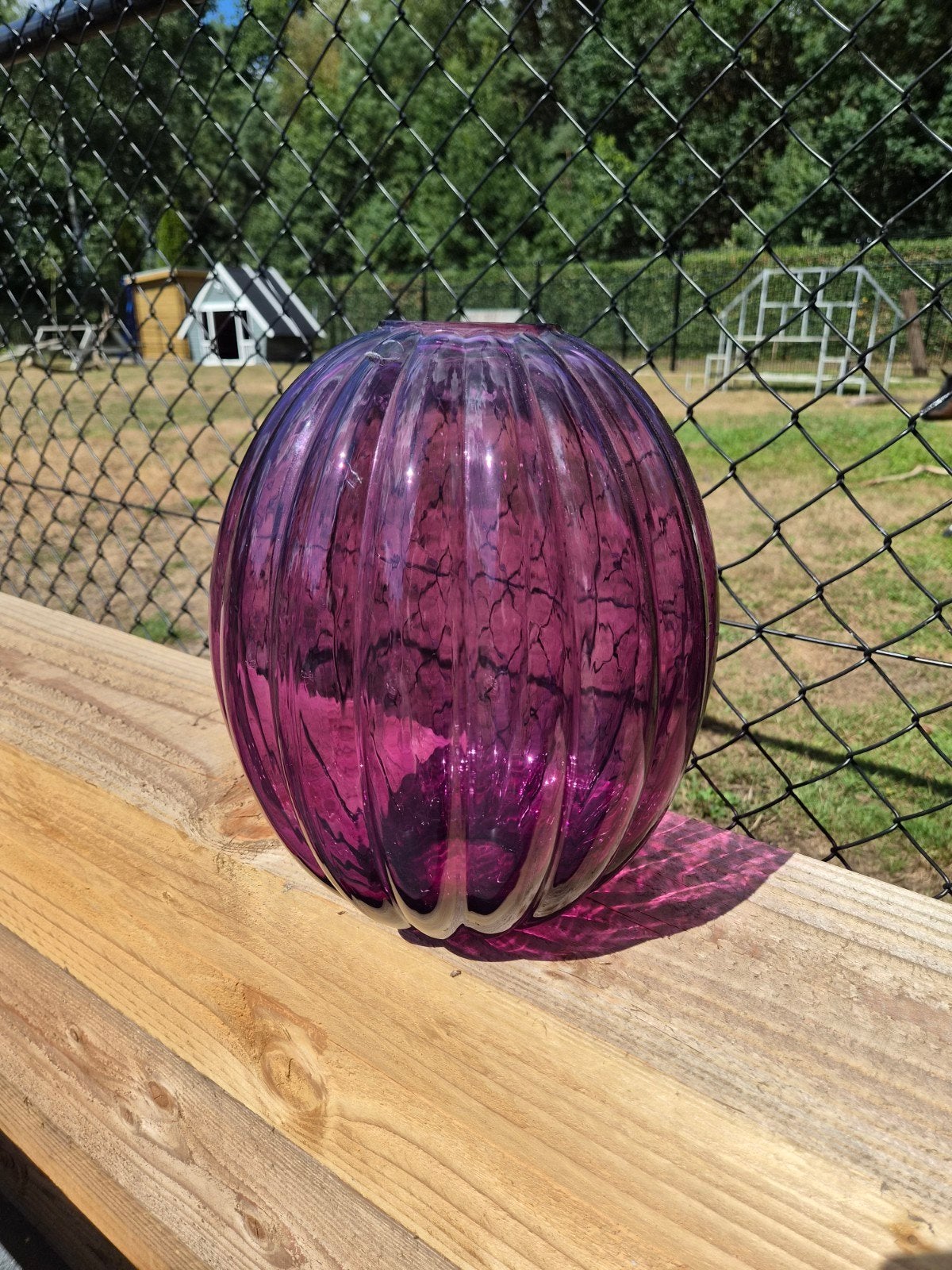 Paarse/Aubergine Glazen Vaas - 30 cm Hoog - Handmade Quality, 30 cm, Paars, Ophalen of Verzenden, Glas