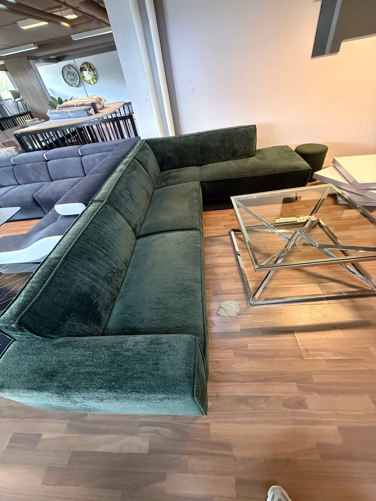 Moderne Groene Hoekbank - Comfortabel en Stijlvol, Ophalen, Japandi, 100 tot 125 cm, Hoekbank