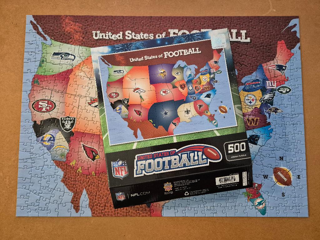 Puzzel MasterPieces NFL 'United States of Football', Ophalen of Verzenden, 500 t/m 1500 stukjes, Zo goed als nieuw, Legpuzzel