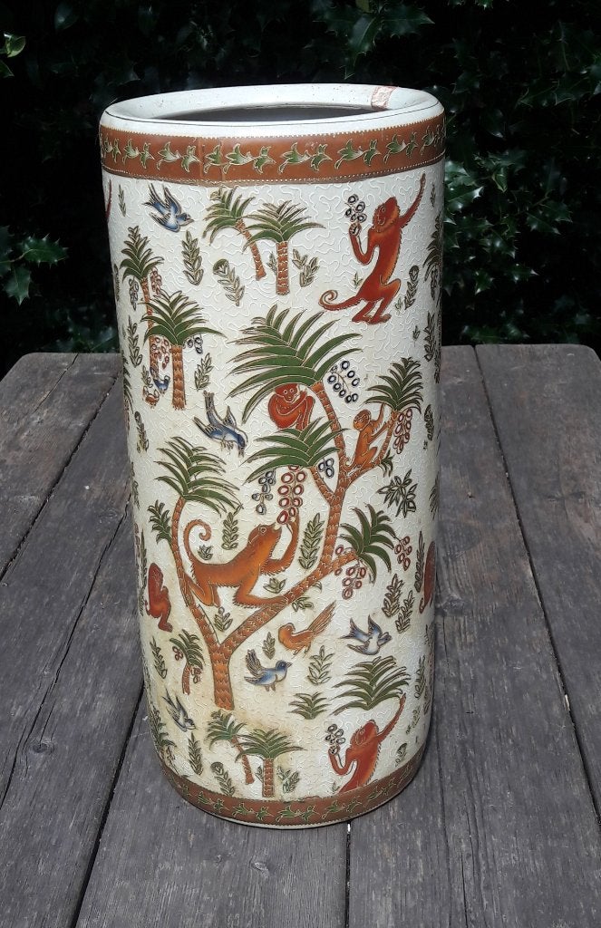 Vintage Chinese paraplubak met apen en palmbomen jaren 70, Ophalen of Verzenden