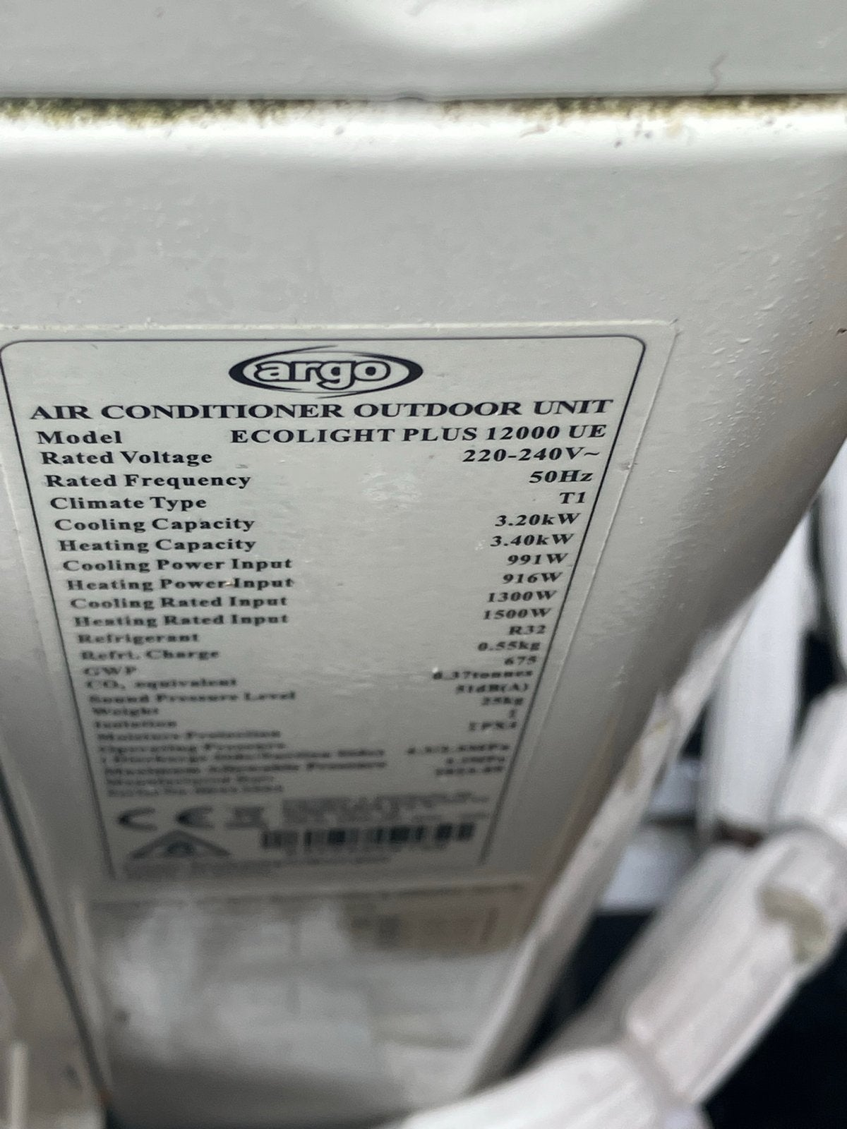 Argo Ecolight Plus 12000 UE Airconditioner (Gebruikt), Witgoed en Apparatuur, Airco's, Gebruikt, Minder dan 60 m³, 3 snelheden of meer