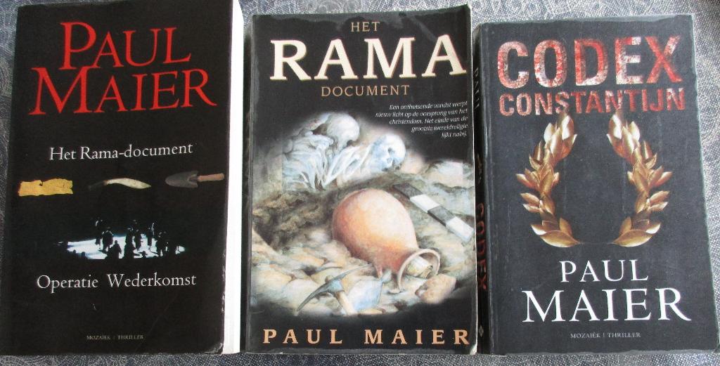 3 x thriller Paul Maier - Codex Constantijn / Rama document, Boeken, Thrillers, Gelezen, Ophalen of Verzenden