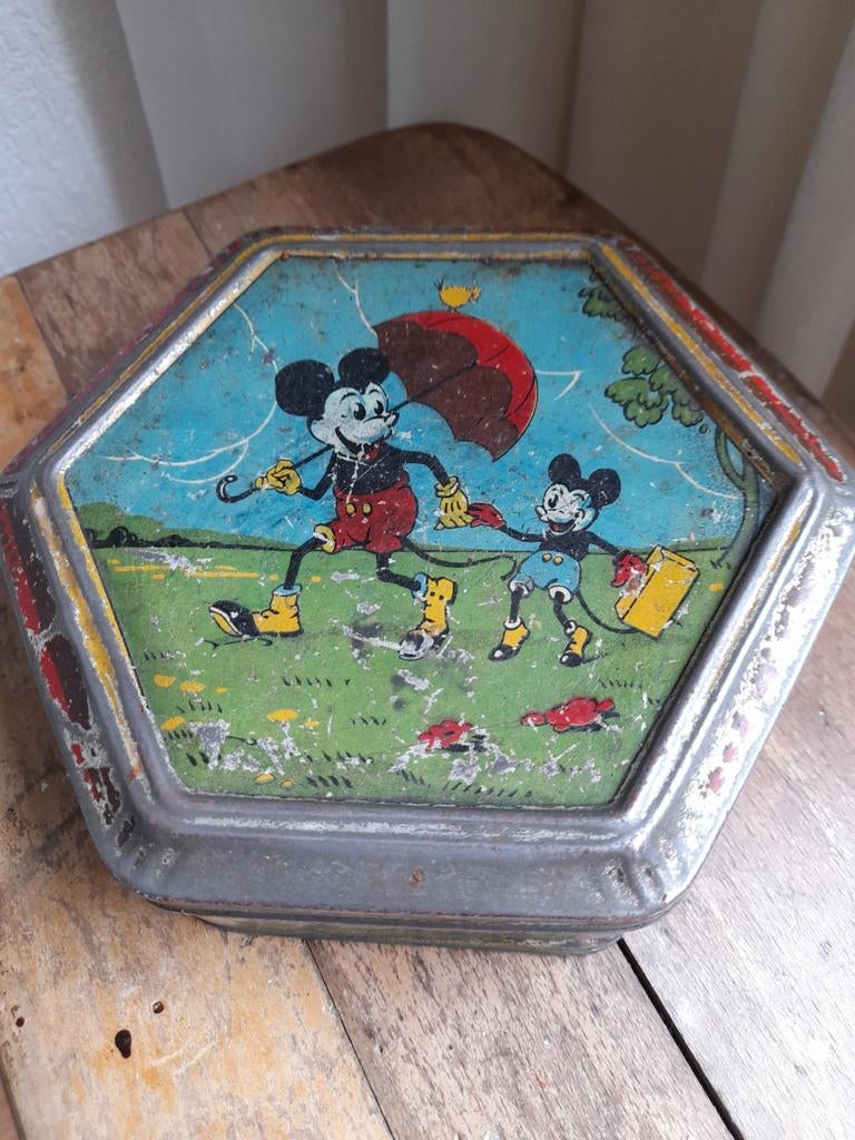 Antieke blik blikje Mickey Mouse, Verzamelen, Blikken, Ophalen of Verzenden, Gebruikt, Overige