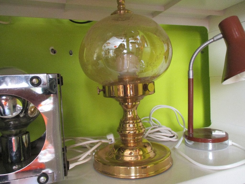 Tafellamp messing glas retro jaren 60 70 design 32 x 18 cm, Verzamelen, Retro, Ophalen of Verzenden, Huis en Inrichting