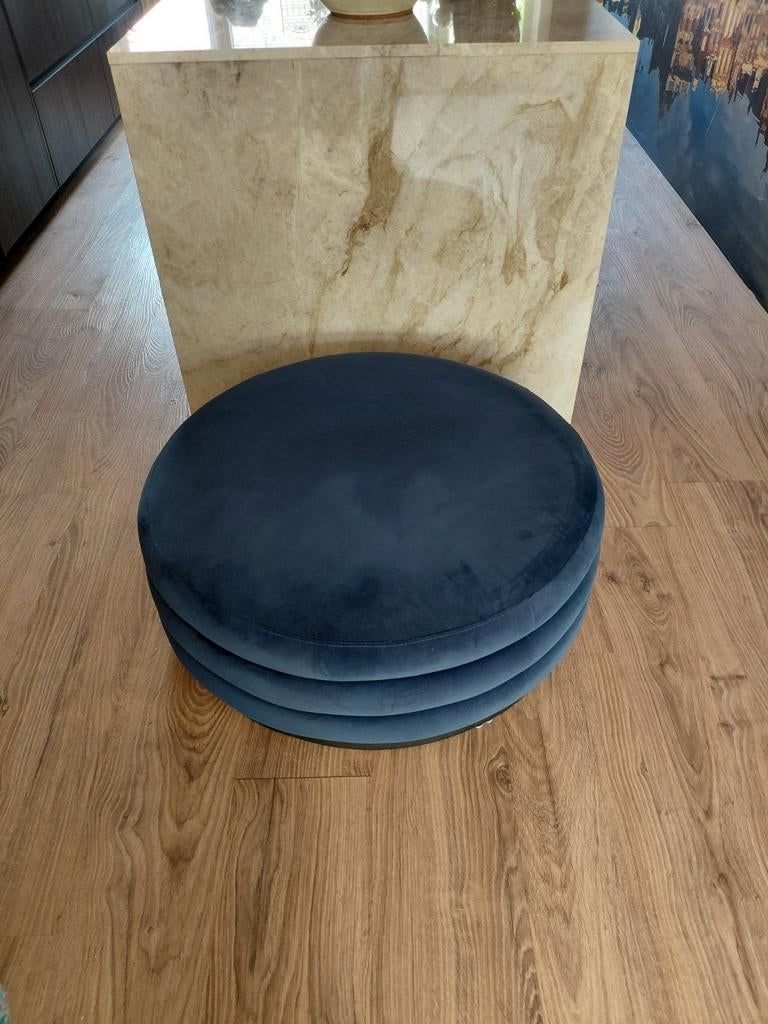 Loods5/X5Home fluwelen hocker – blauw – Ø90 cm – eyecatcher, Ophalen, Rond, 75 tot 100 cm, Zo goed als nieuw