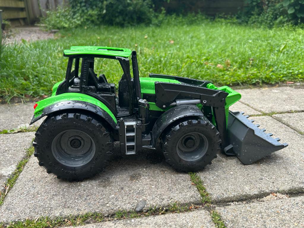Groene speelgoedtractor met voorlader, Ophalen of Verzenden, Gebruikt
