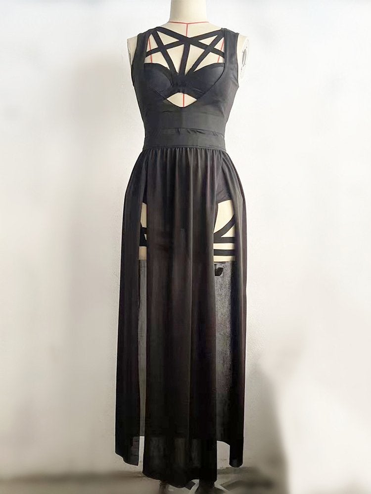 Zwarte sexy lange rok met topje / dames gothic festival top, Maat 38/40 (M), Verzenden, Zwart, Nieuw