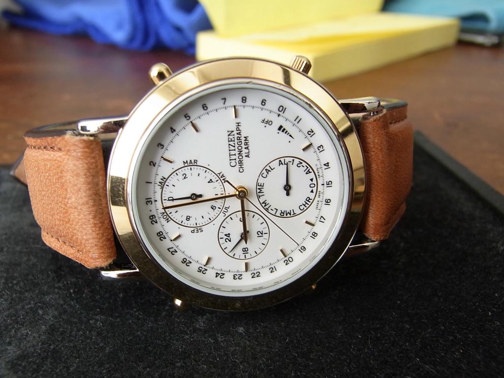 Citizen Chronograph/Alarm N.O.S, Leer, Staal, Nieuw, Ophalen of Verzenden