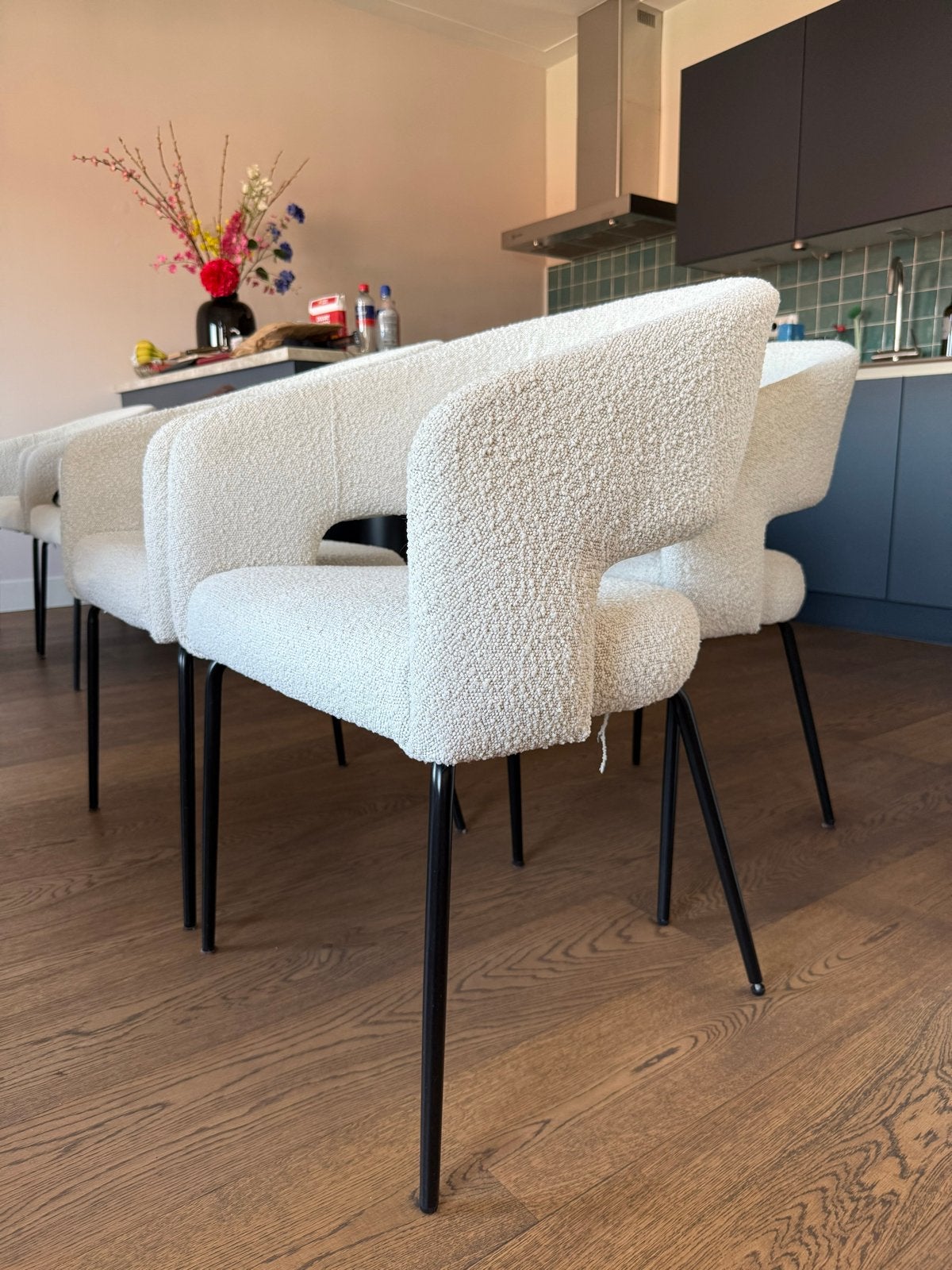 6 Beige Teddy Eetkamerstoelen, Huis en Inrichting, Ophalen, Gebruikt, Overige kleuren, Stof