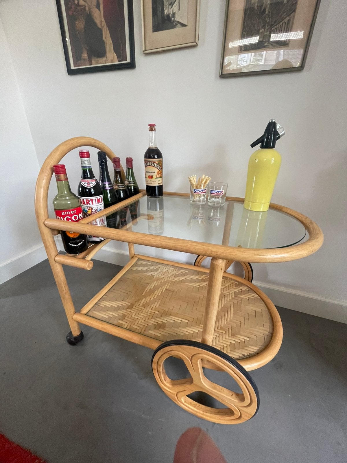 Vintage Serveerwagen / Trolley – Mid-Century Modern, Ophalen, 50 tot 100 cm, Glas, Zo goed als nieuw