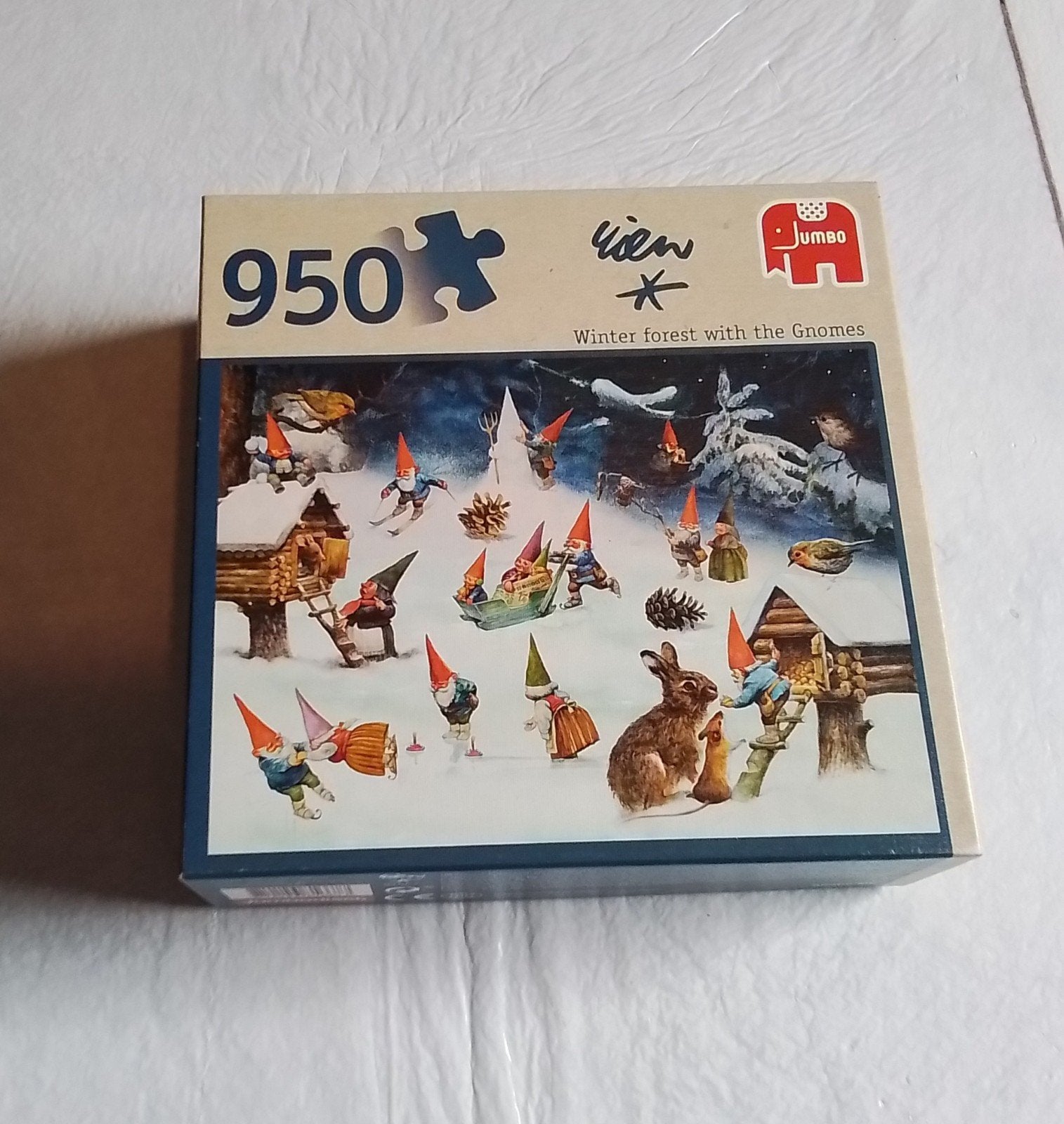 Puzzel Rien Poortvliet 950 stukjes - Winterbos met kabouters, Hobby en Vrije tijd, Een of twee spelers, Ophalen of Verzenden, Zo goed als nieuw