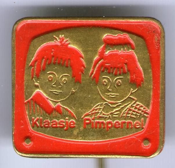 Klaasje & Pimpernel rood op koper strip speldje ( S_036), Verzamelen, Verzenden, Nieuw, Figuurtje, Speldje of Pin