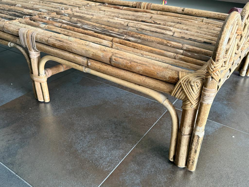 Bamboe Eenpersoonsbed met Sierlijk Hoofdeinde, Overige materialen, Gebruikt, 90 cm, Eenpersoons
