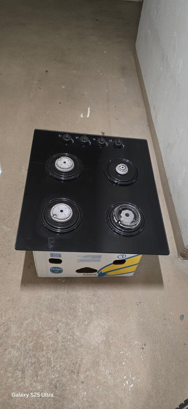 4-pits gaskookplaat zwart glas – compleet, Ophalen, Gebruikt, 4 kookzones, Inbouw