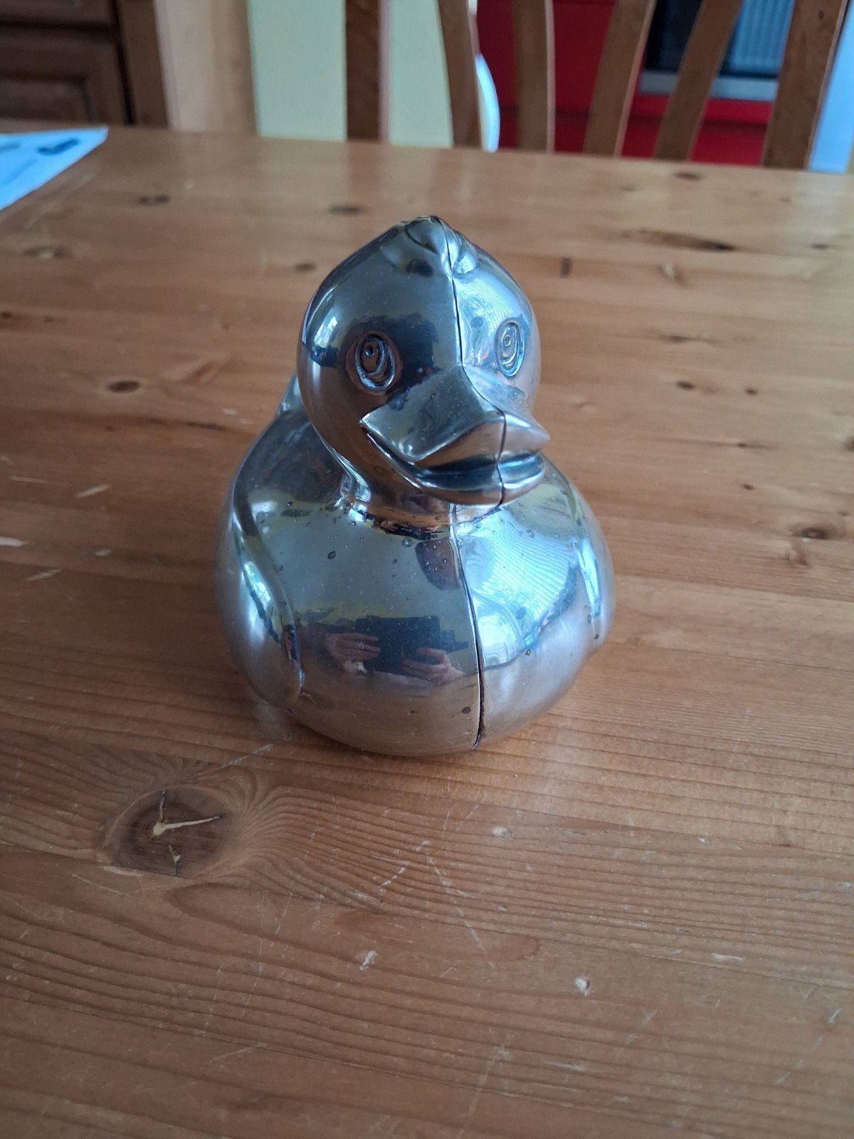 verzilverde spaarpot eend, Ophalen of Verzenden, Gebruikt, Overige materialen, Dier