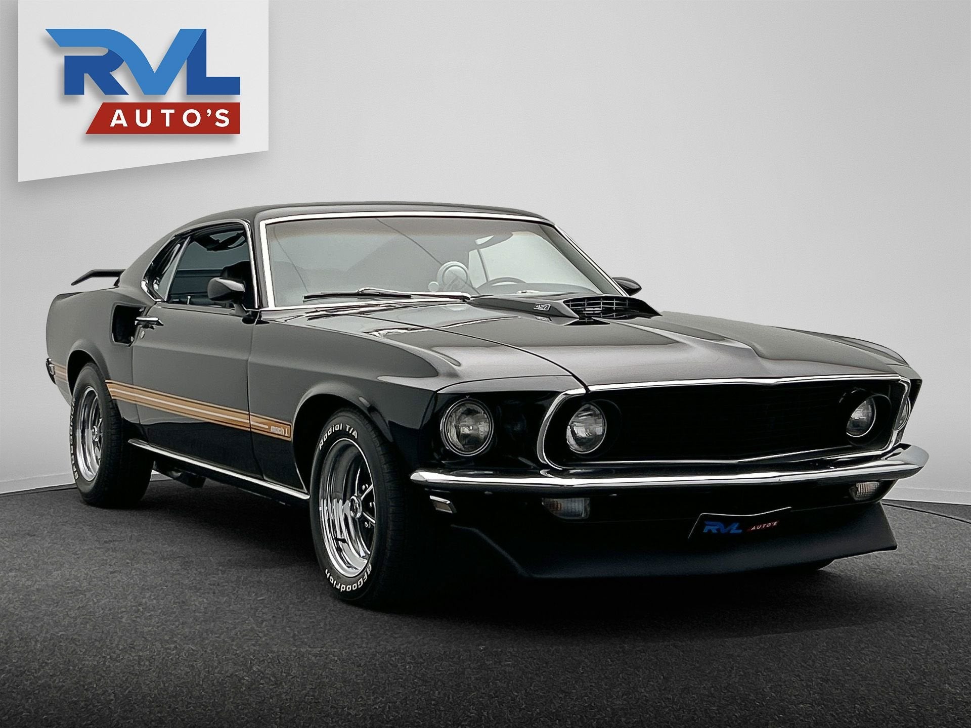 Ford USA Mustang Mach 1 1969 *POWERFUL 427 V8*, Auto's, Zwart, Zwart, Bedrijf, 2 stoelen