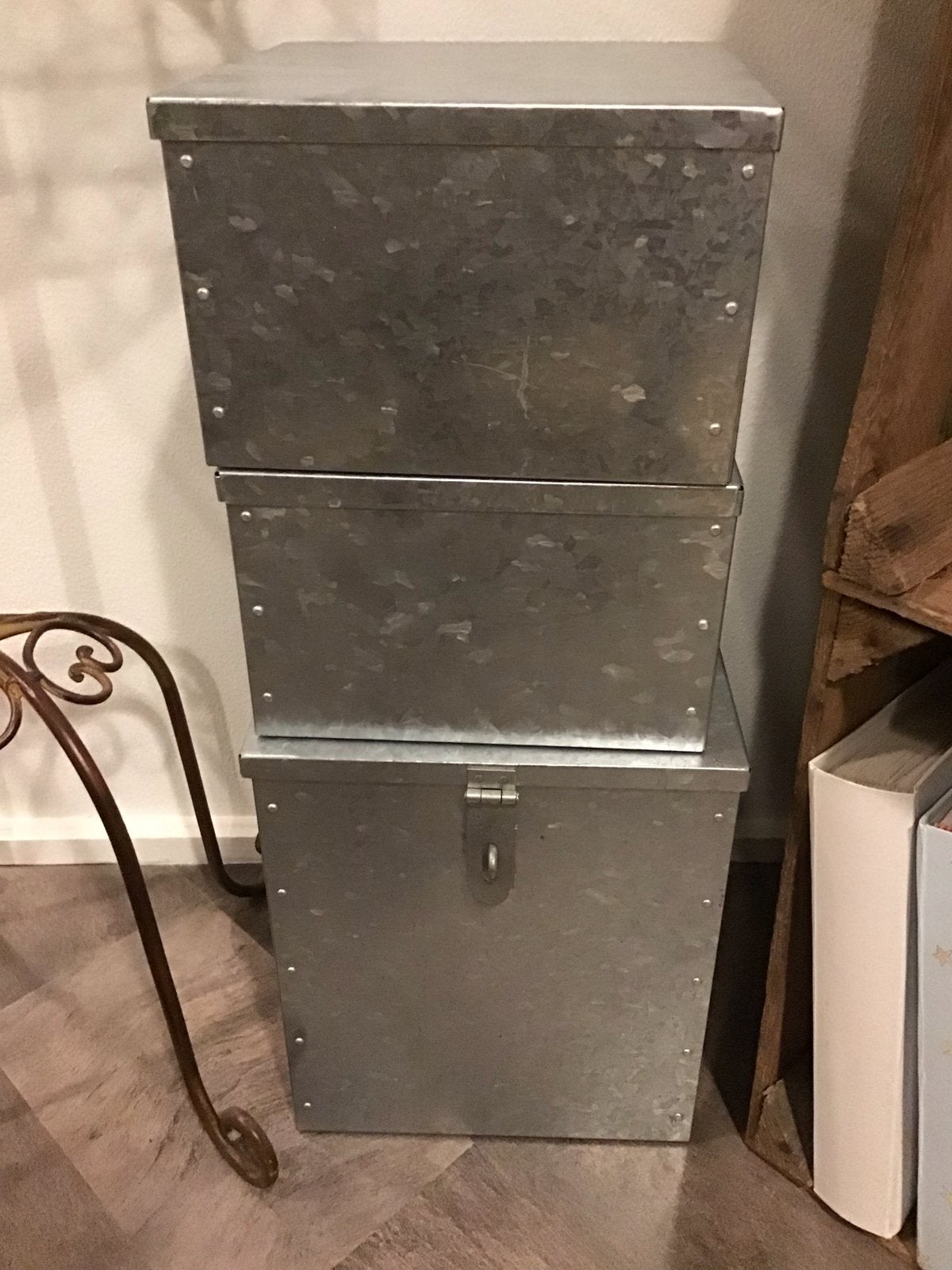 Set van 3 metalen opbergboxen - industrieel design, Ophalen of Verzenden, Gebruikt