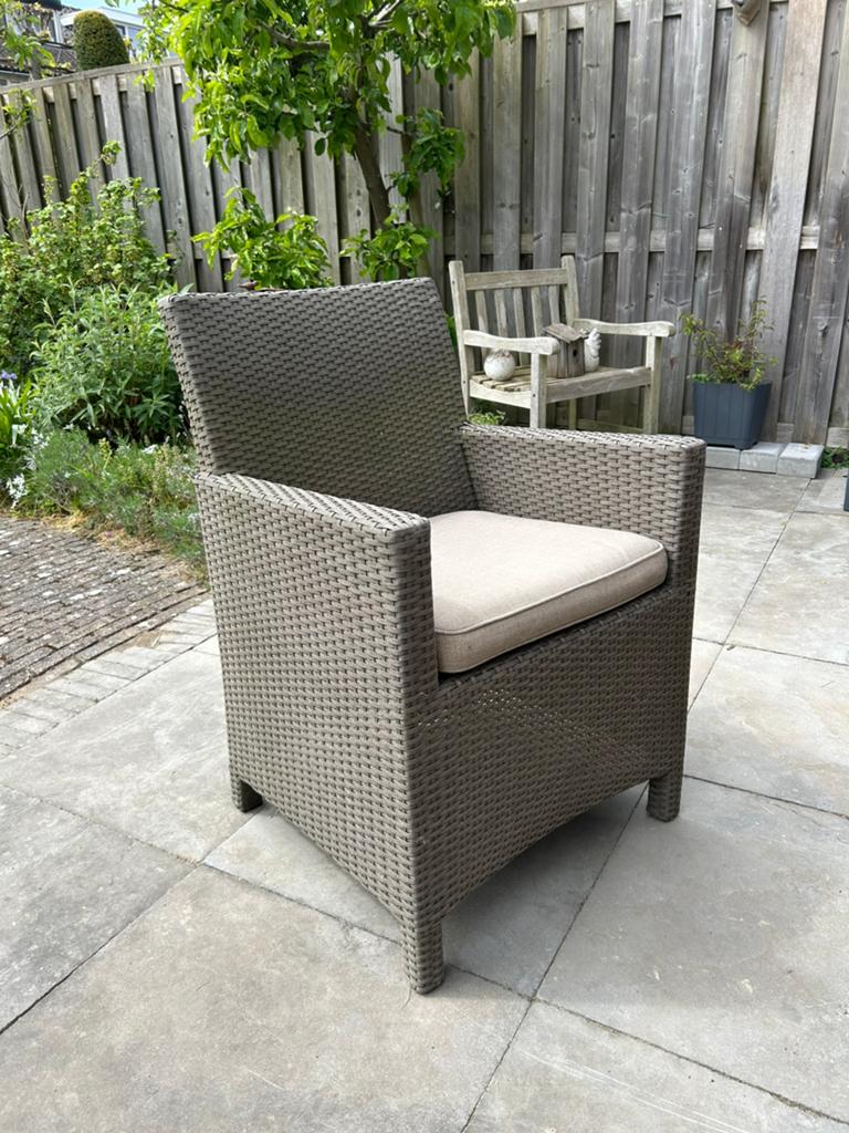 Hartman nog 3 of 4 dining wicker tuinstoelen, Tuin en Terras, Ophalen, Zo goed als nieuw, Kunststof