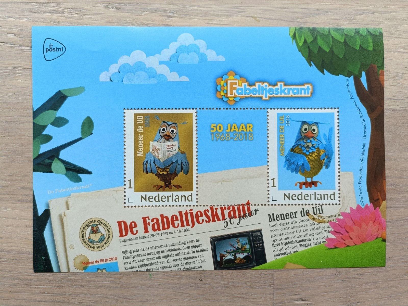 PostNL Fabeltjeskrant 50 Jaar Meneer de Uil Postzegelvel, Ophalen of Verzenden, Na 1940, Postfris