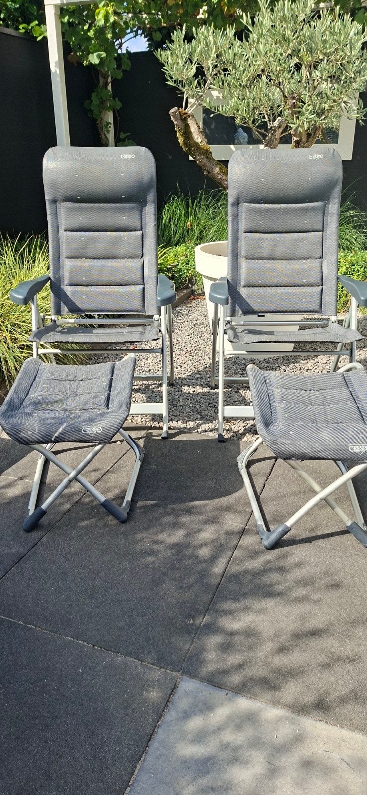 2 Crespo campingstoelen met voetenbankjes, Ophalen of Verzenden, Gebruikt, Campingstoel
