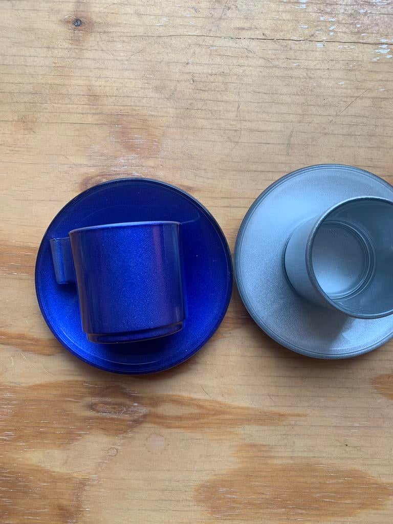 Vintage metallic espresso kopjes, Ophalen of Verzenden, Zo goed als nieuw, Overige stijlen, Kop(pen) en/of Schotel(s)