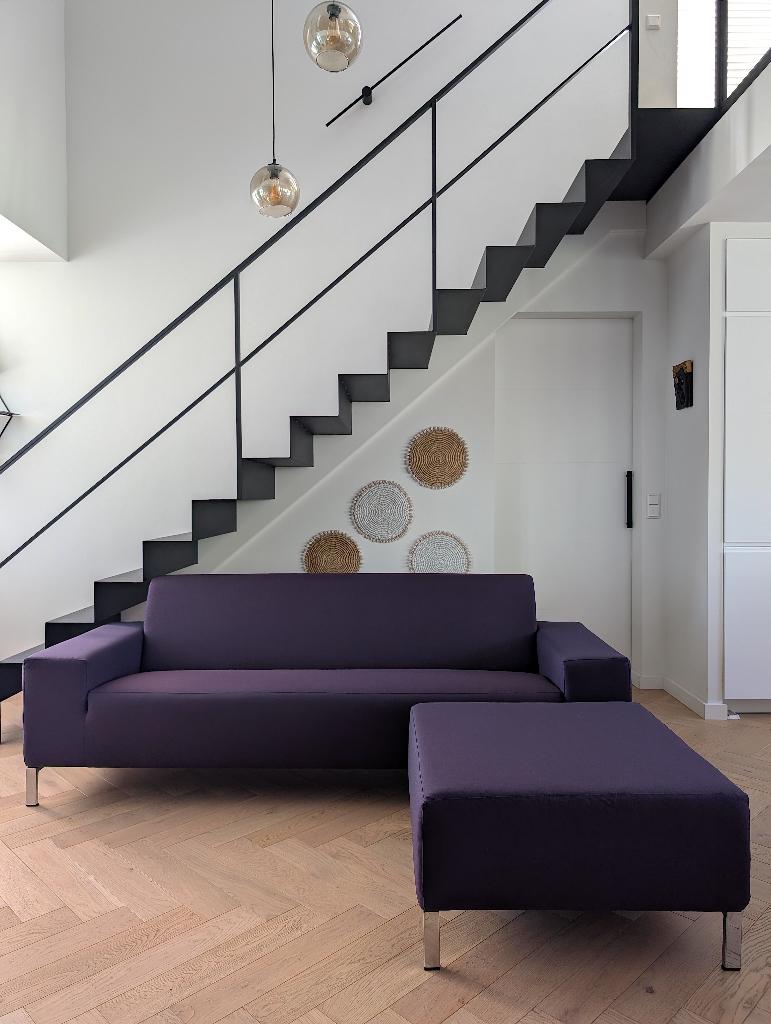 Gelderland 6511 3-zits + hocker paars, Huis en Inrichting, Banken | Bankstellen, Ophalen, Diba Design, Driepersoons, 75 tot 100 cm