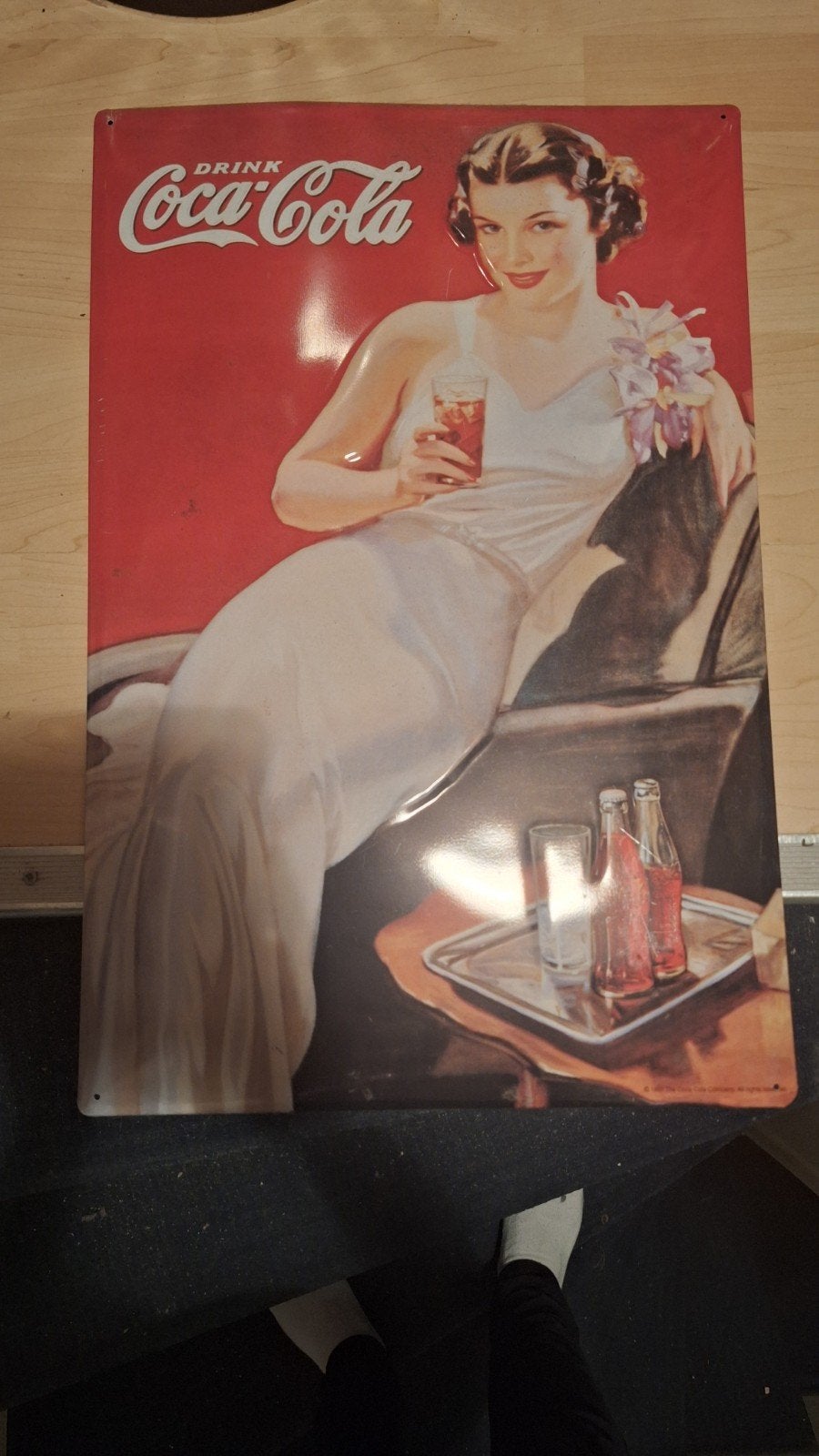 Vintage Coca-Cola reclamebord - Dame met drankje, Ophalen, Gebruikt, Reclamebord