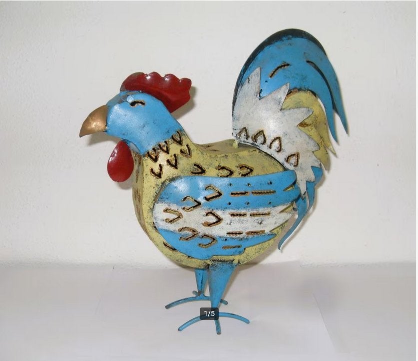 Metalen kip / decoratieve haan / theelichthouder, Meerkleurig, Waxinelichthouder, Ophalen of Verzenden, Zo goed als nieuw