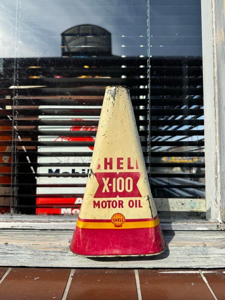 Vintage Shell X-100 Motorolie blik Triangel, Gebruikt, ., ., .