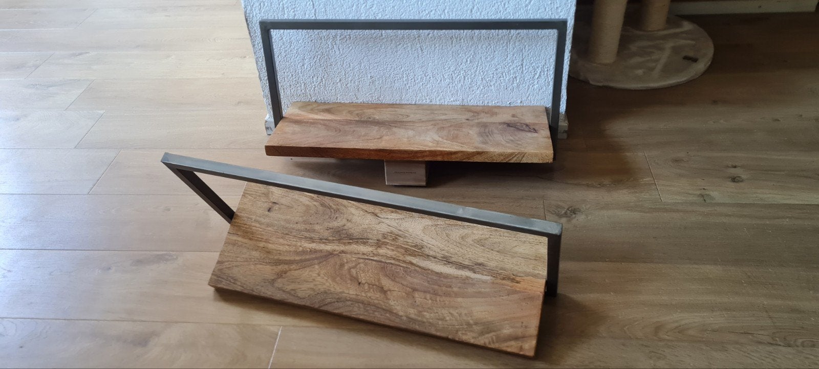 Set industriële wandplanken, mangohout met stalen frame, Ophalen, Zo goed als nieuw