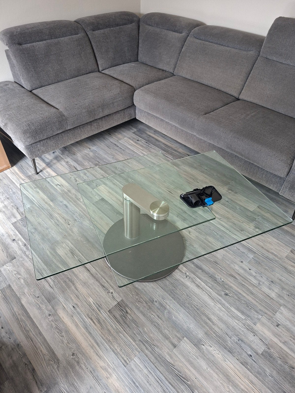 GRATIS OPHALEN - Glazen Salontafel met Draaibare Bladen, Ophalen, Gebruikt, 100 tot 150 cm, 50 tot 100 cm