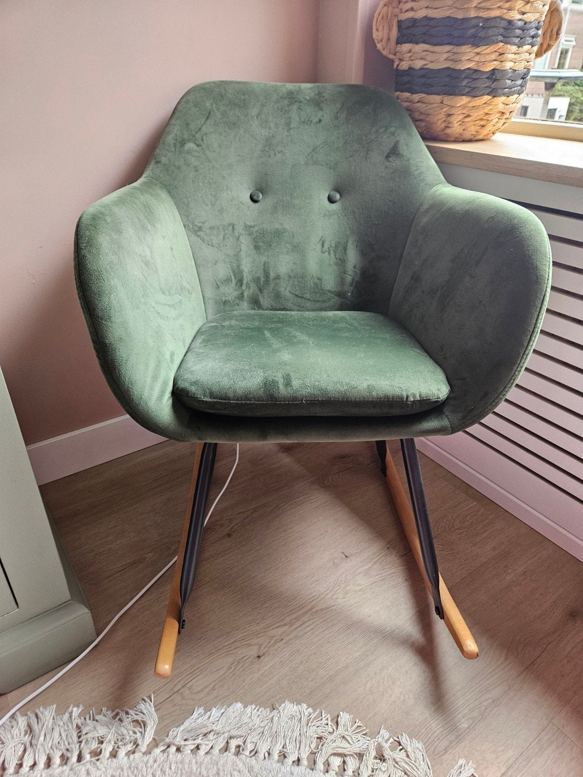 Schommelstoel velvet groen, Ophalen, Overige kleuren, Zo goed als nieuw, Stof