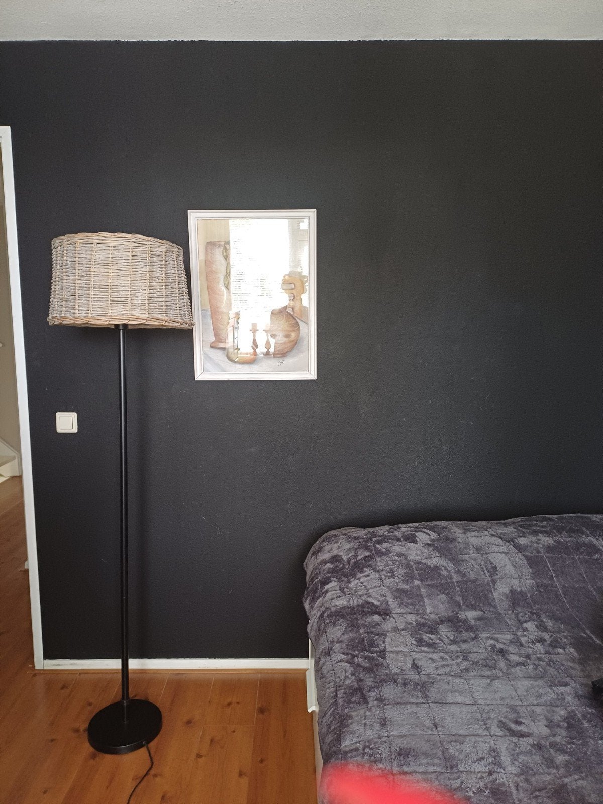 Staande lamp met rietenkap, Ophalen, Metaal, E27 (groot), 150 tot 200 cm