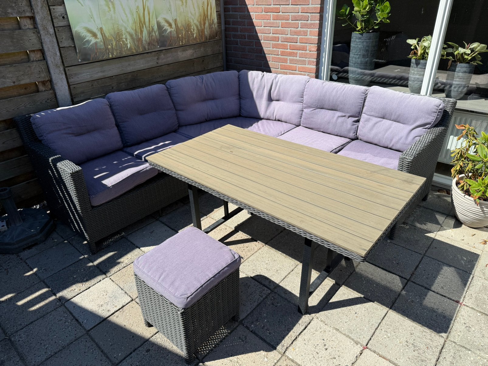 loungeset / diningset met tafel en hocker, Ophalen, 5 zitplaatsen, Gebruikt, Loungeset